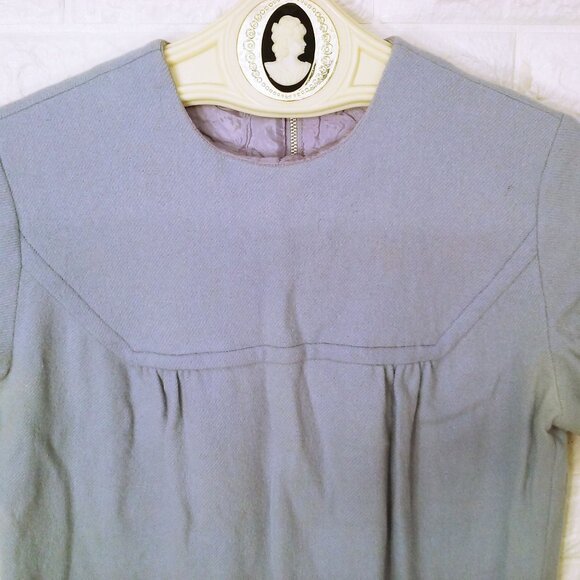 Vintage 60s Handmade Shift Dress Lady(8) Wool Zipper-Back Bodice-Yoke SSL Purple - Picture 4 of 11